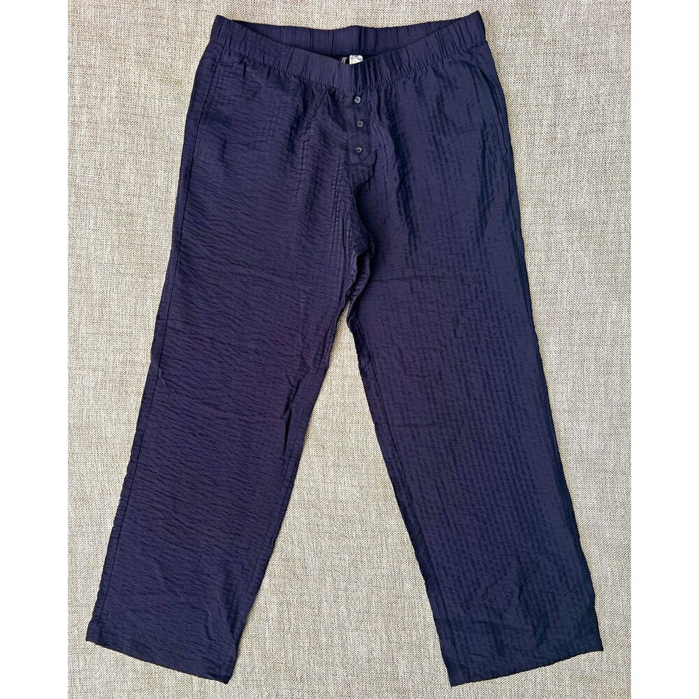 H&M Women’s Navy Straight Leg Lounge Pants Size L Elastic Waist Button